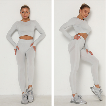 AquaFlex Suit -Crop Top and Leggings - Light Grey