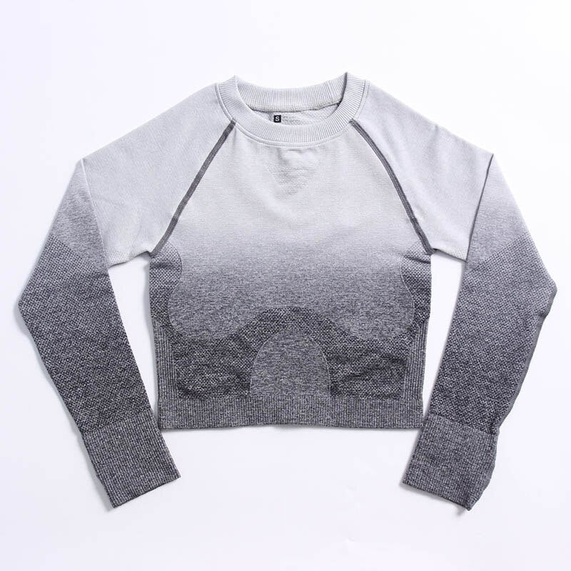 EmpowerFlex - LONG SLEEVE CROP TOP - Gray And White